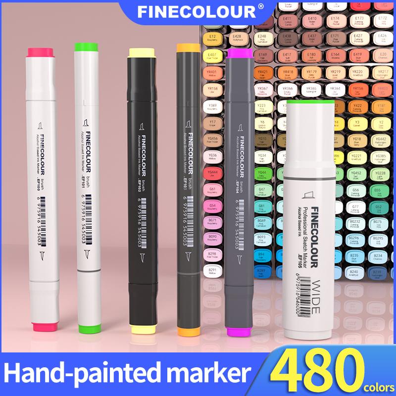 FINECOLOUR Hand-painted Markers EF100/EF101/EF102 Art Marker Set Dual Head Oily Alcohol Based Sketch Pen Art Painting Supplies