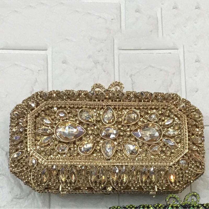 WHTUOHENG Borsa Bianca Grande Strass Metallo Dorato Diamante Cristallo Borsa da Matrimonio Moda Mini Ragazza Telefono Pochette da Sera Borse