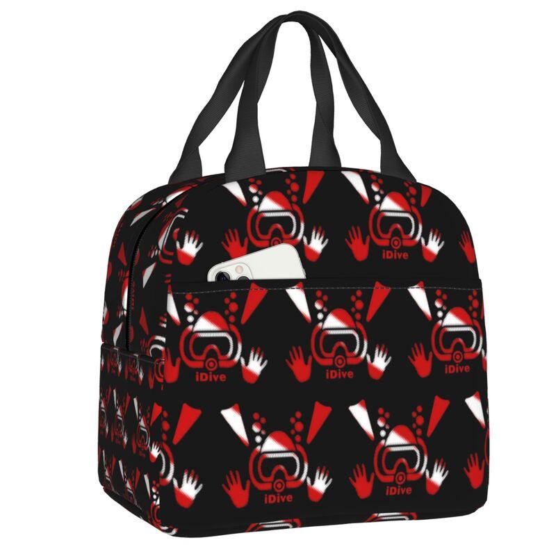 Scuba Dive Flag Bubble Red White Portable Lunch Box for Diving Thermal Cooler Food Insulated Lunch Bag School Children Student