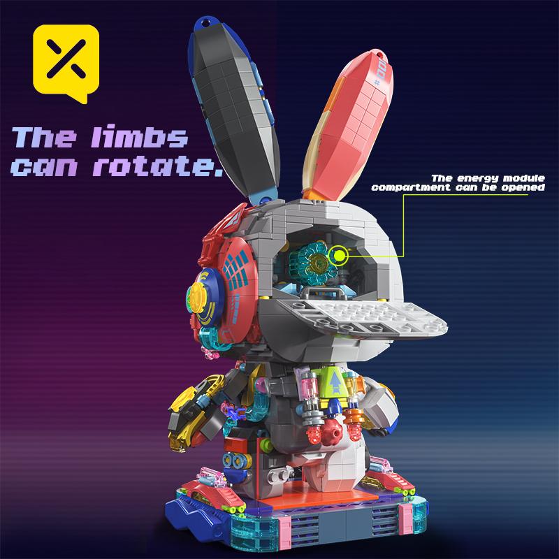 TOYLINX DIY 1377PCS Chinese Building Blocks Rabbit Mechanical Rabbit Creative Puzzle Assembled Rabbit Education Toy Holiday Gift