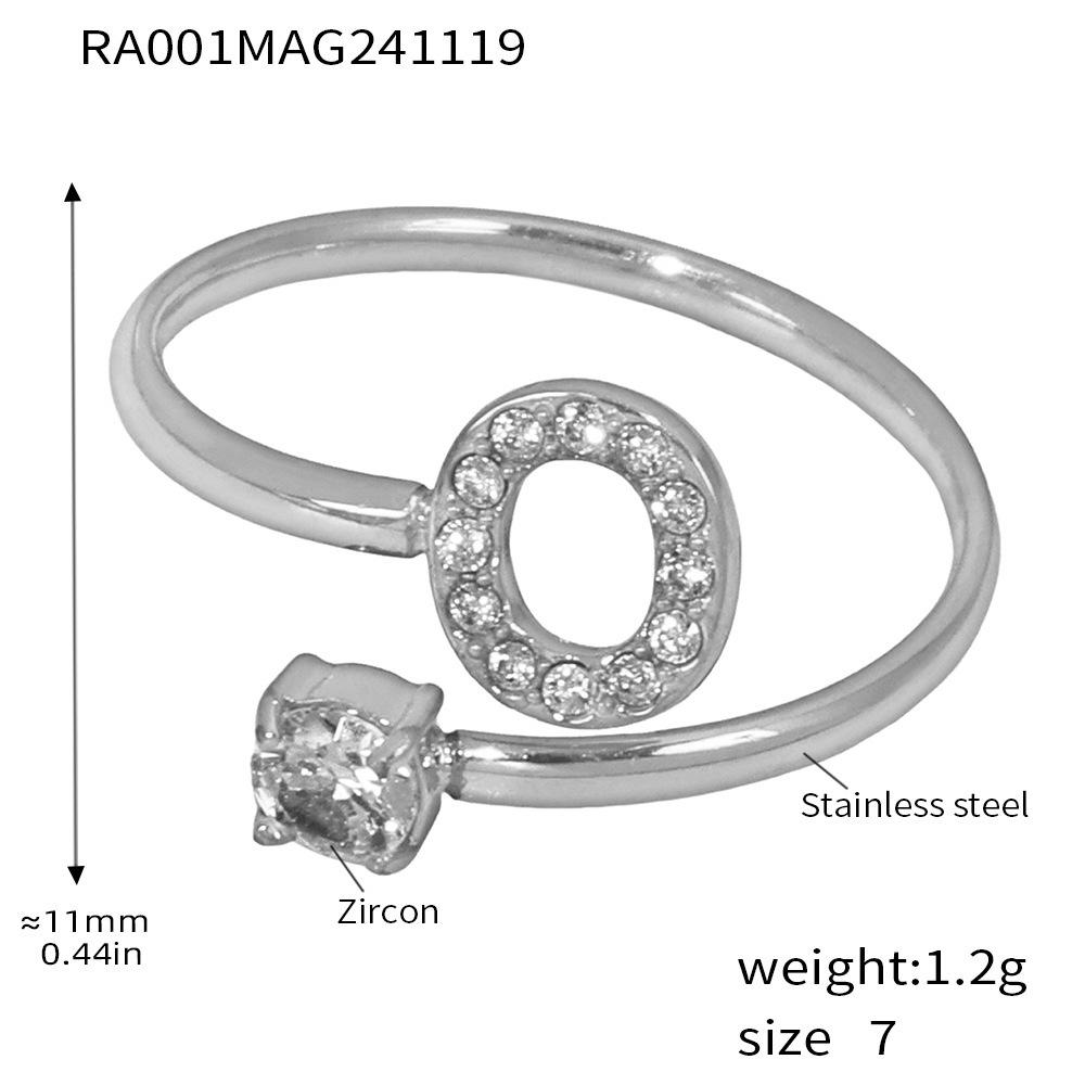 Oumeika Titanium Steel Jewelry Set: 26 Zircon-Inlaid Letters, PVD Gold-Plated Necklace, Bracelet, Earrings, and Ring.