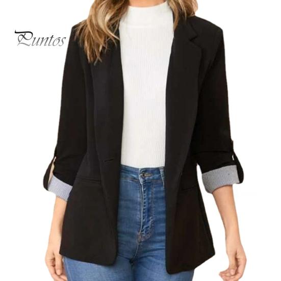 

Женский пиджак с отворотом, длинный рукав, однотонный пиджак на одной пуговице, свободный крой, весна-осень, деловая верхняя одежда S чёрный