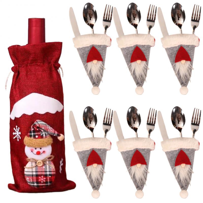 Kreativní vánoční sada na víno Zlaté sametové šaty Obaly na láhev vína Rukáv Santa Sněhulák Vánoce Nový rok Dekorace na jídelní stůl