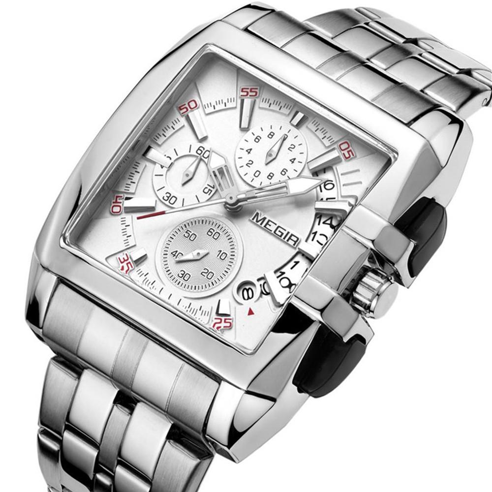 Megir Blau Edelstahl Männer Uhr Rechteck Große Zifferblatt Business Quarz männer Armbanduhren Relogio Masculino Militär Uhr Mann