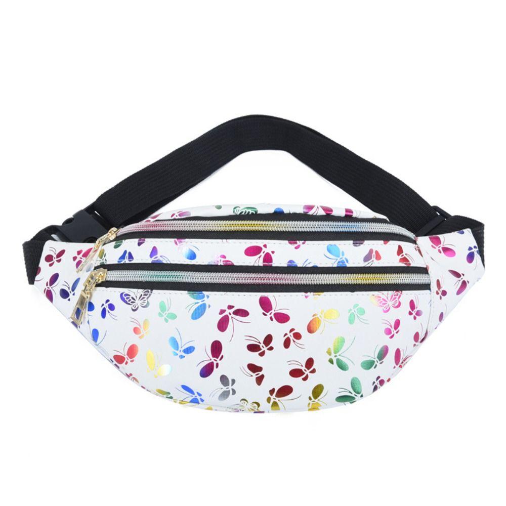 

Double Zipper Waist Bag Sports Waist Pack Colorful Printed Small Coin Bags PU Crossbody Bag Running Bags Cycling Shoulder Bags білий