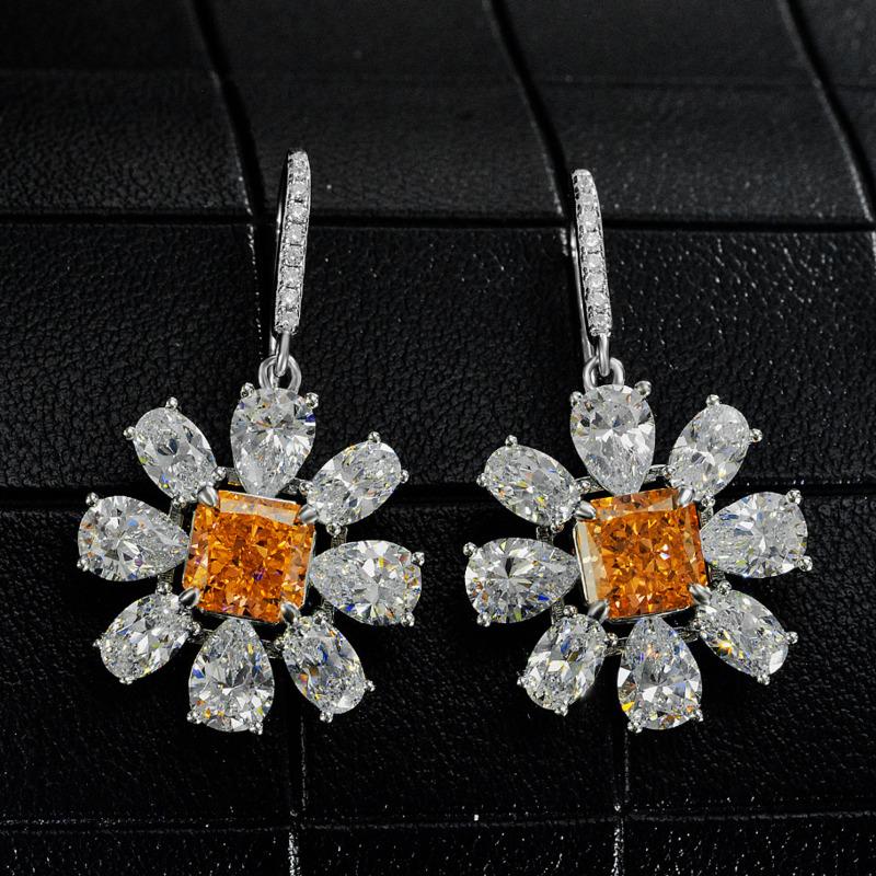 Gica Gema Pierścionek ze srebra próby 925 w kształcie kwiatu, eleganckie luksusowe kolczyki wiszące dla kobiet, delikatna, zwięzła, szykowna biżuteria wysokiej klasy, prezent