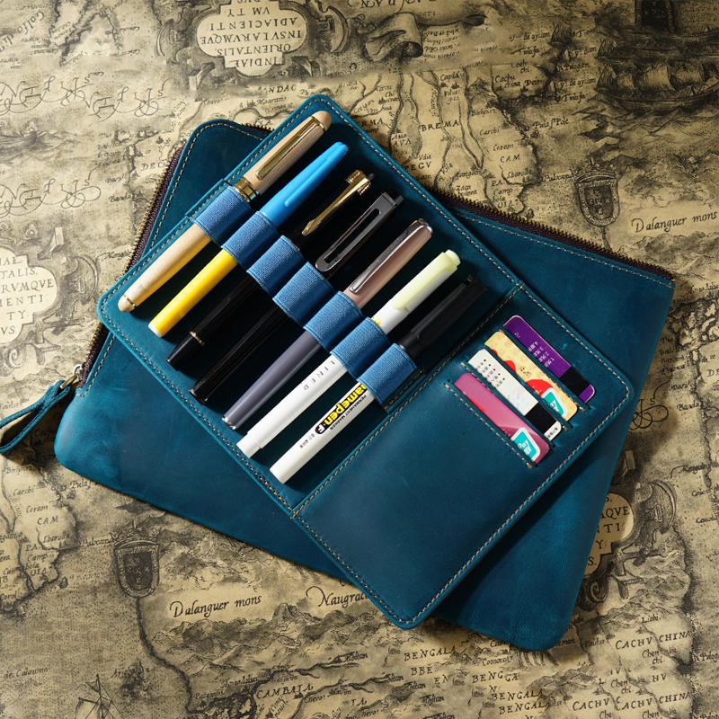 

Fromthenon Cowhide Zipper Pen Bag Vintage Multiple Pen Case Large Capacity Removable Writing Case Stationery Storage Bag Quality