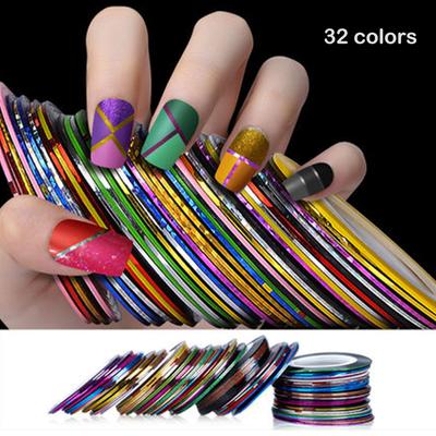 32 Barev Pásky na Nehty Linky Vícebarevné Rolky Páska na Linky Dekorace na Nehty Samolepka DIY Špičky na Nehty