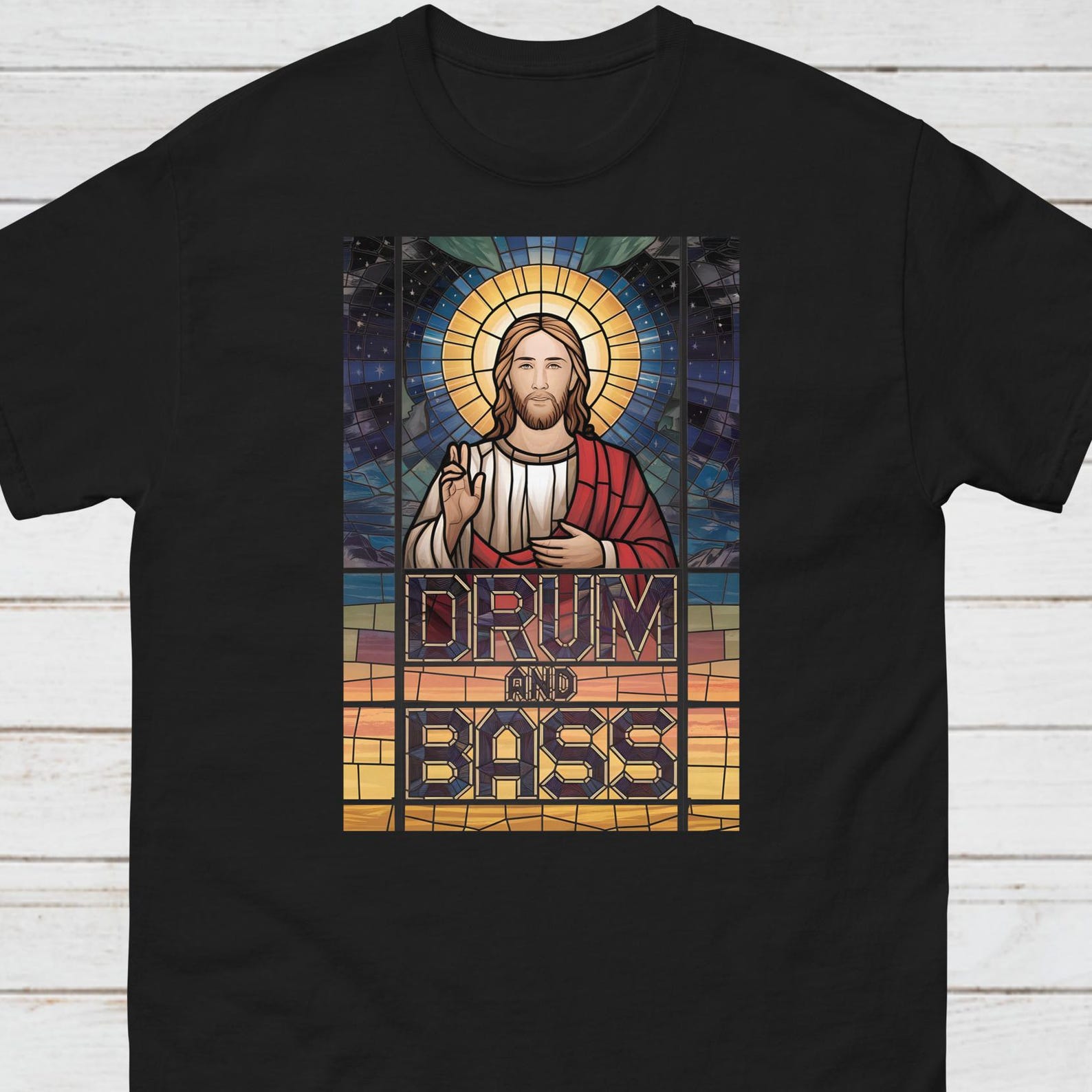 Drum and Bass Stained Glass T-Shirt, DnB Jungle Rave Tee S