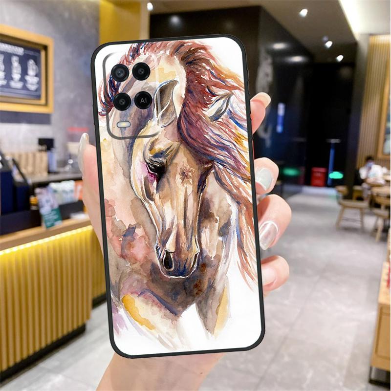Horse Sketch Case For Oppo A5 Pro A15 A17 A57 A77 A60 A80 A40 A18 A38 A58 A78 A98 A96 A76 A16 A94 A74 A54