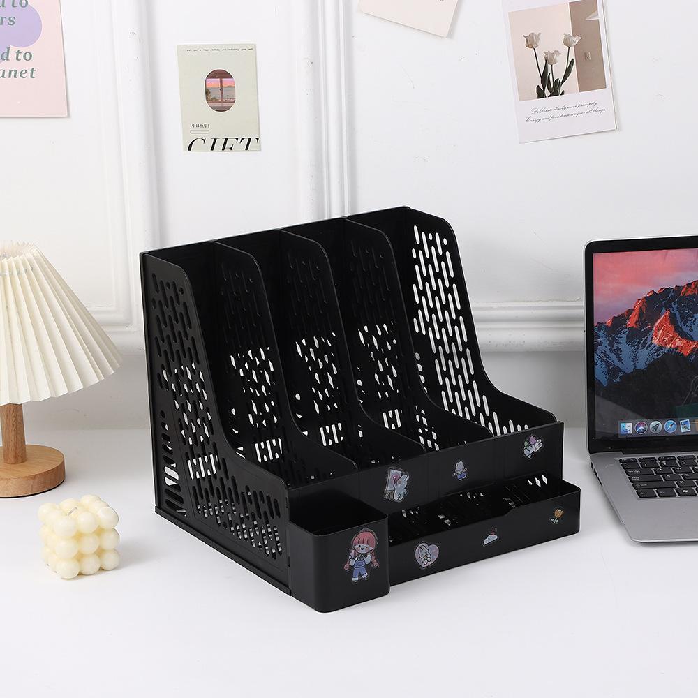 Thickened File Frame Four Columns File Rail with Pen Holder Folder Organizer Archive Information Vertical Desktop File Holder