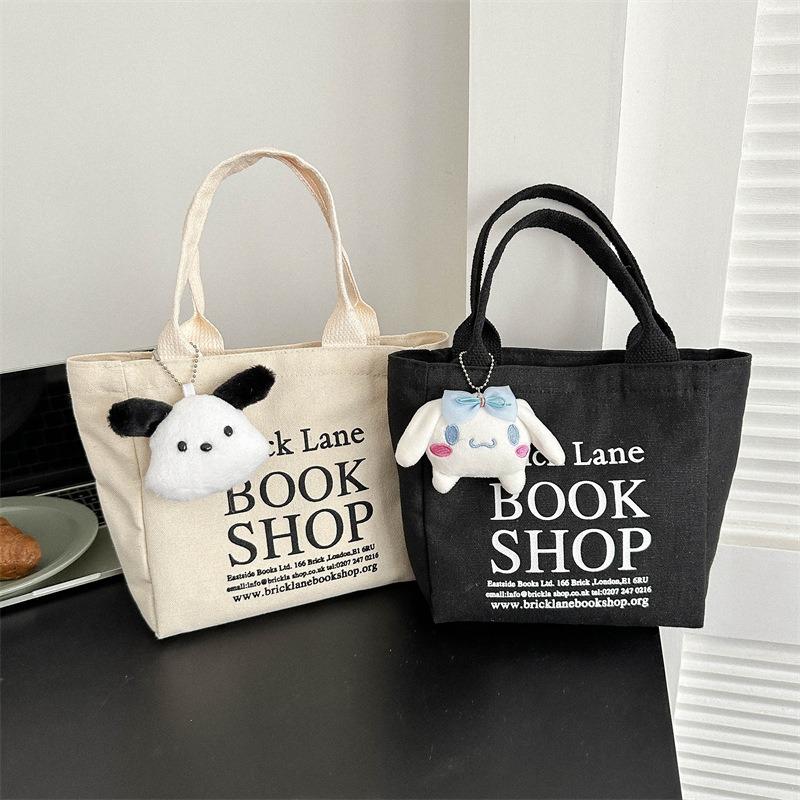 Basit Mini Tote Kova Çanta Büyük Kapasiteli Dış Saplı Kanvas Çanta