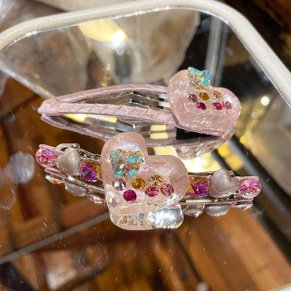 Love Acetate Hairpin Bangs Clip Heart Hair Clip Simple Rhinestones Hairpin  Girls
