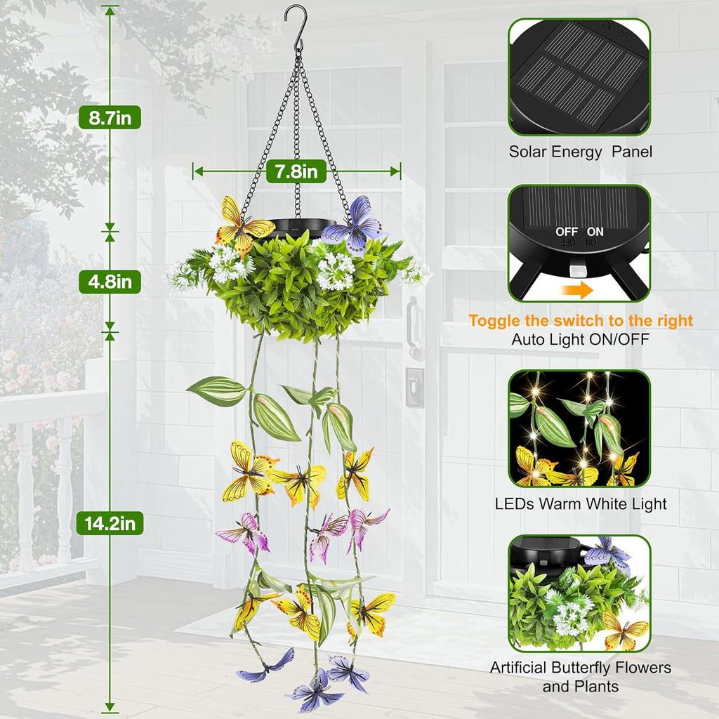 Solar-Powered Waterproof Butterfly Vine Lights: Decorative Artificial Hanging Plants for Outdoor Garden & Balcony.