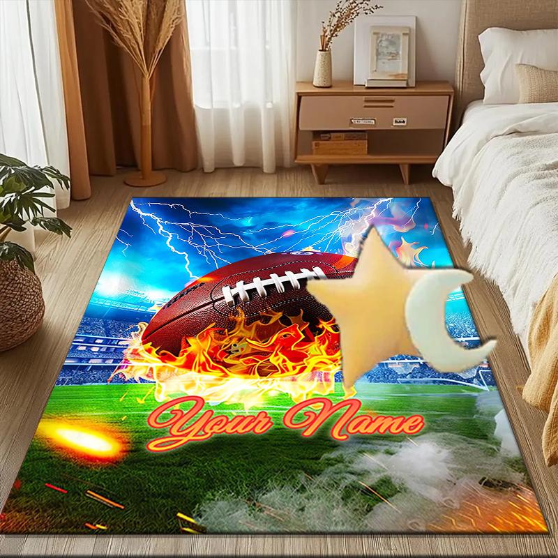 1PC Custom Name Football Thunderstorm" Theme Floor Mat Ideal for Living Room, Game Rooms, Office, Bedroom,Floor Mat Playful Design