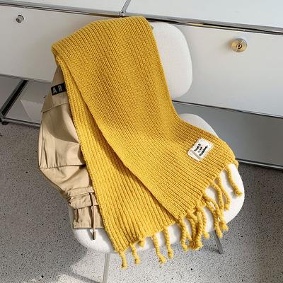 New Knitted Scarf Women's Autumn and Winter Solid Color Korean Version Versatile Tassel Long Warm Men's and Women's Couple Scarf