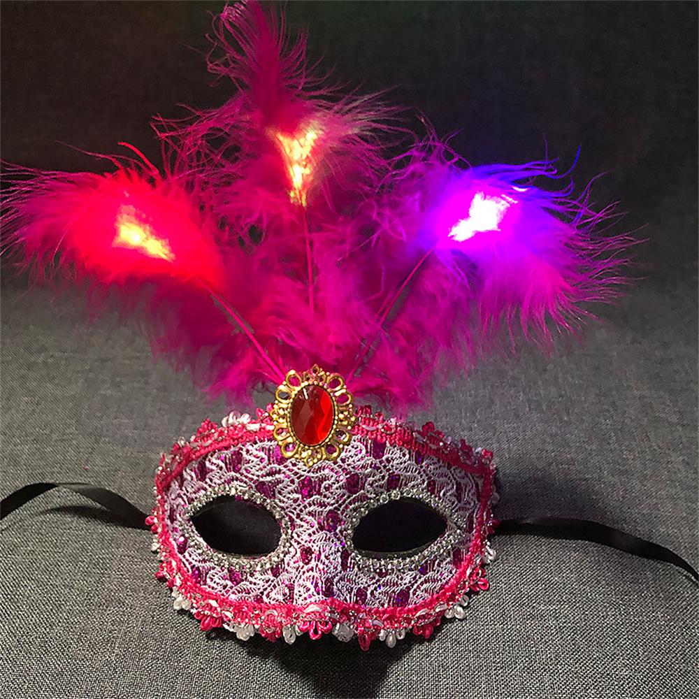 Women LED Party Mask Masquerade Luxury Peacock Feathers Half Face Mask Cosplay Costume Venetian Mask