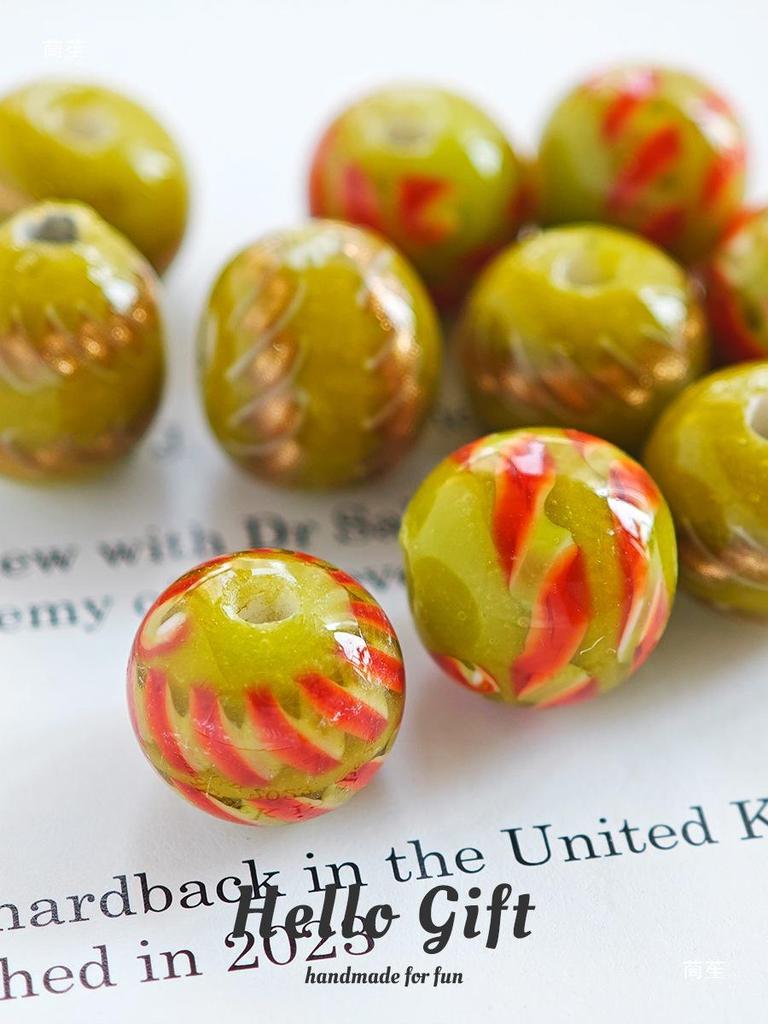 12mm West Asian Threaded Ribbon Candy Color Round Glass Beads for DIY Handmade Crafts