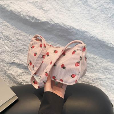 Sac aisselle en velours côtelé littéraire et artistique japonais pour fille, sac à bandoulière imprimé simple et frais pour étudiant décontracté