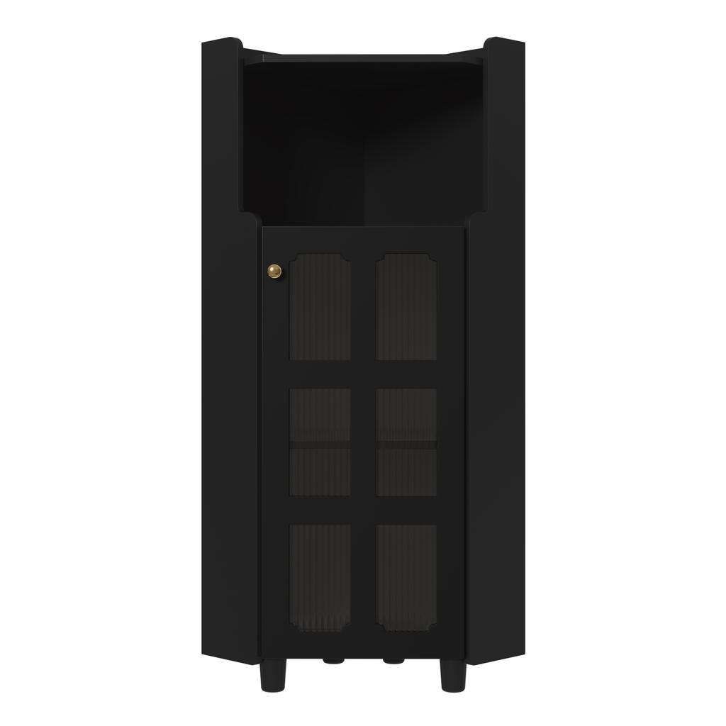 Black Corner Cabinet with Lacquer Finish & LED Lighting – Corner Dresser with App Control, for Living Room, Bookshelf, Bathroom (63.5*124 cm, Black)