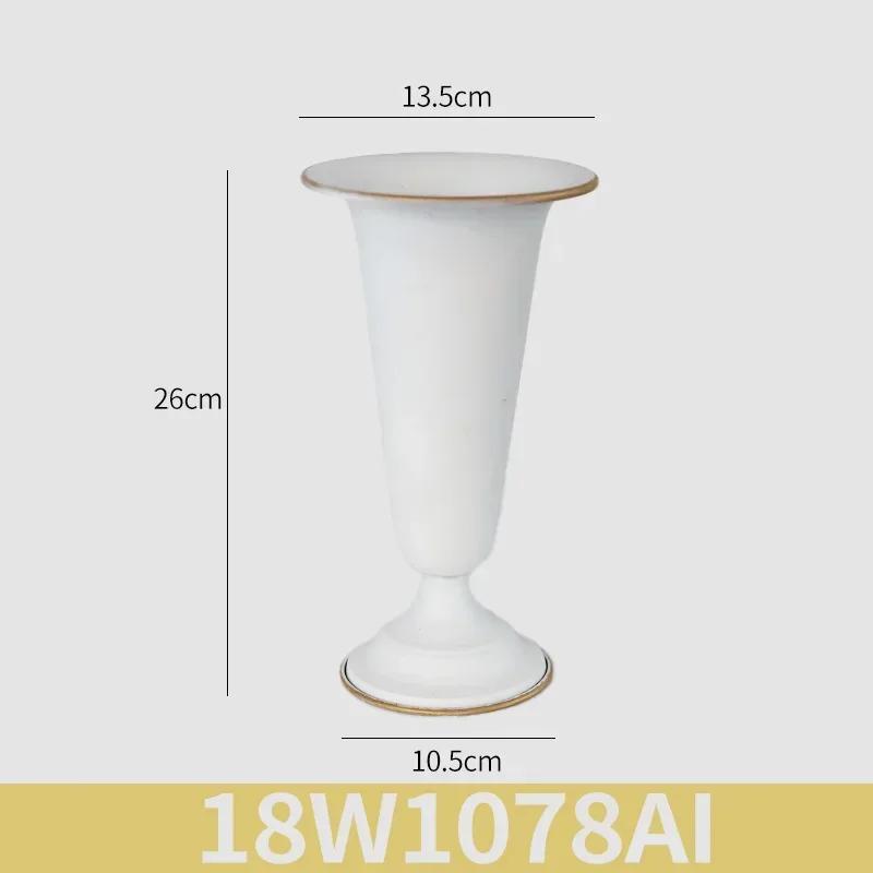 European White Iron Art Vase Florist Tall Cup Shape Flower Vase Arrangement Ornament Hotel Banquet Party Desktop Decoration