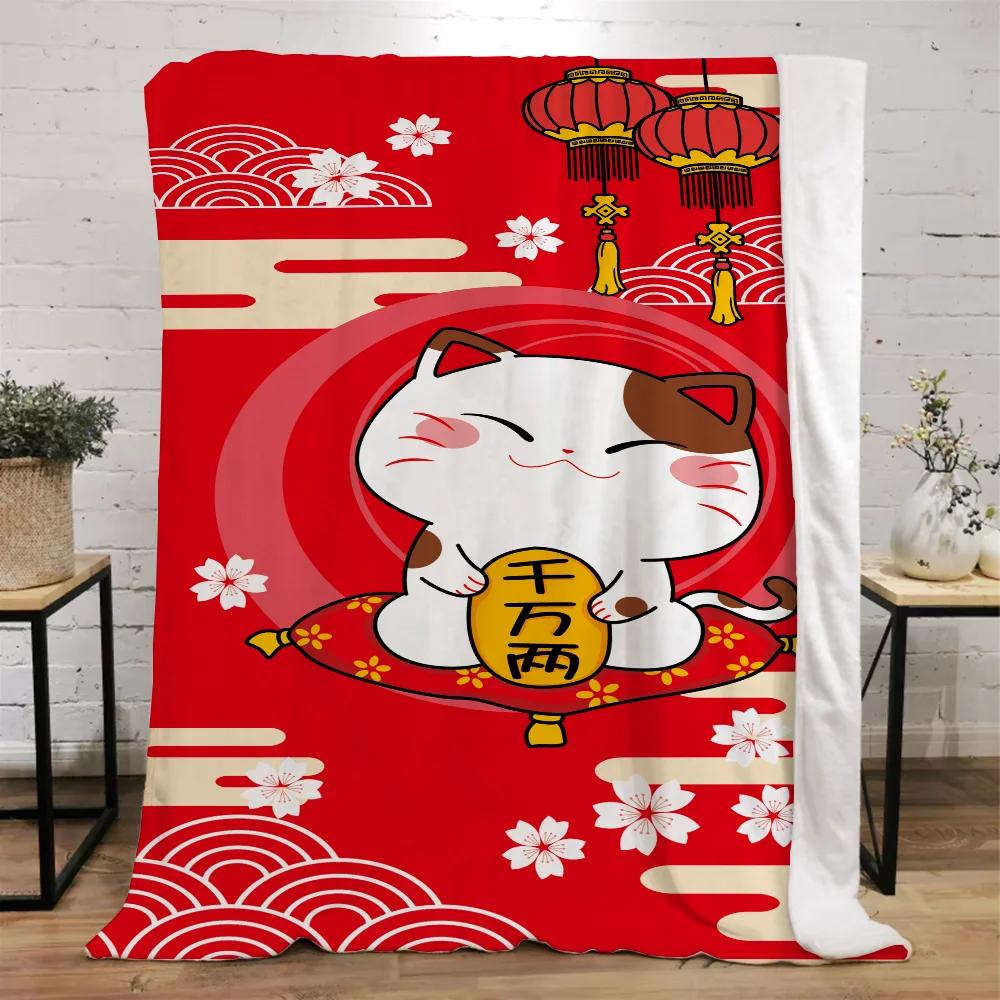 Lucky Cat Fluffy Soft Blankets & Throws Designer Throw Blanket Bed Knitted Plaid Interior for Home Luxury Bedding Beach Towel