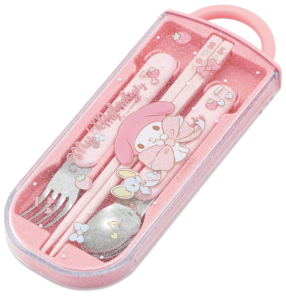Skater Lunch Box Trio and Made in Sanrio My Melody Big for TACC2AG Children's Set, Chopsticks, Spoon, Fork, Kids' Cutlery, Antibacterial, Easy-Open