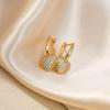 Gold-Plated Inlaid Heart Earrings: Elegant French Retro Studs for Women