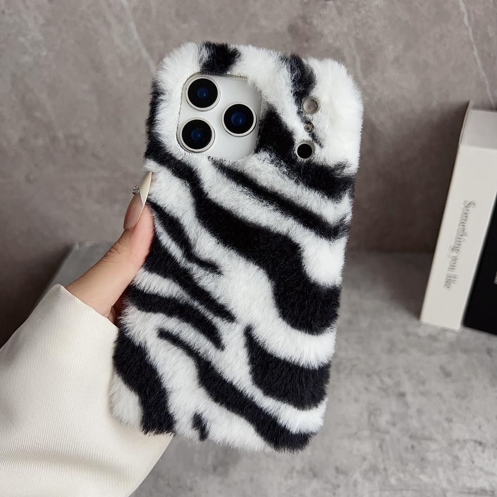 For iPhone 17 Pro Max Case Zebra Pattern Soft Plush TPU Phone Cover