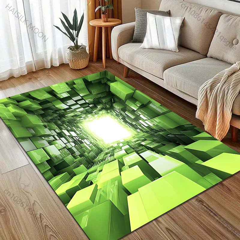 Tappeto 3D Stampa Spazio Cubo Verde per Soggiorno Camera da Letto Bordo Letto Tavolino Tappetino Pavimento Decorazione Tappeto Area Casa Grande Dimensione