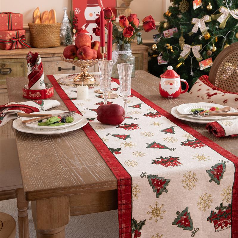 Žakárová vlajka na stůl vánoční jelen vánoční čepice střapec Běhoun na stůl vlajka na ubrus na jídelní stůl