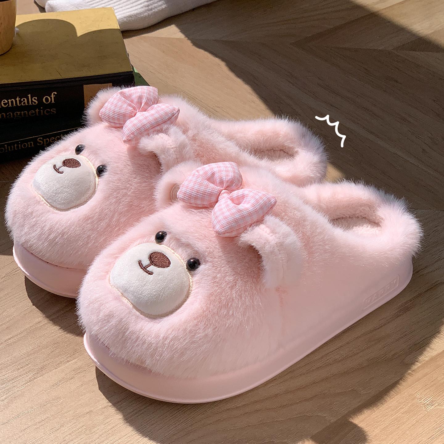 

Cartoon Women Home Slippers Plush Warm Thick Bottom Slides Cute Soft Non-slip Slippers Indoor Outdoor Men Casual Slippers 40-41 розовый