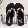 Fashion Rivet Big Size Beach Shoes Rubber Flip Flops Woman's Slippers Slides Low Sabot Hawaiian 2025 Flat Cotton Fabric Metal Decoration