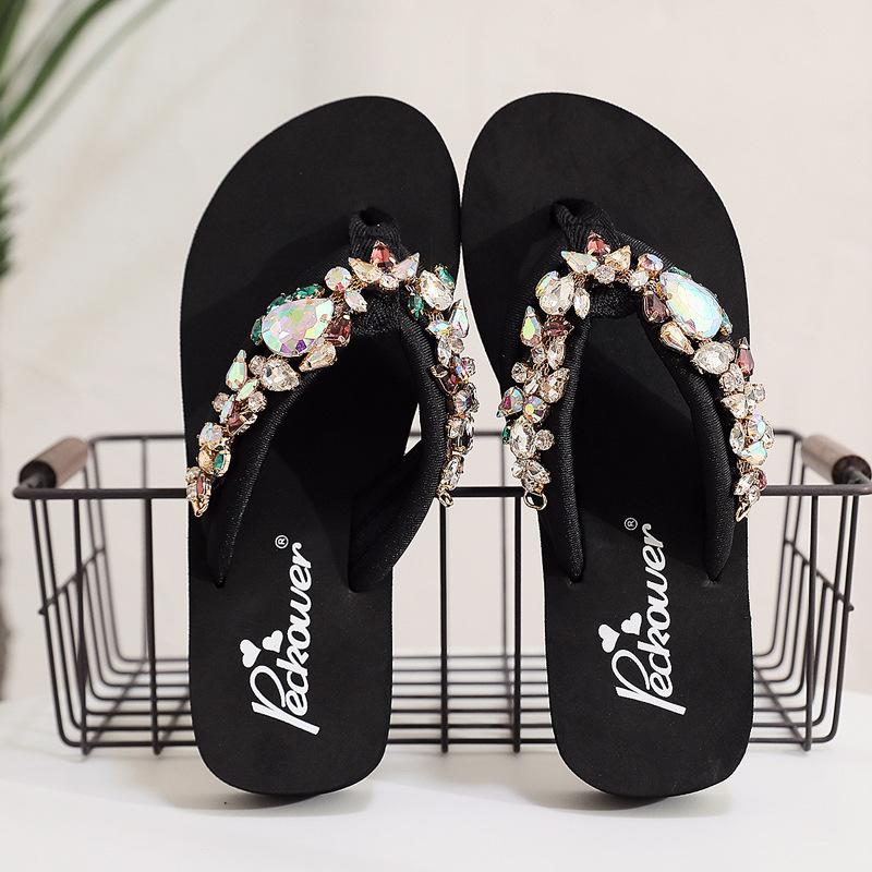 Fashion Rivet Big Size Beach Shoes Rubber Flip Flops Woman's Slippers Slides Low Sabot Hawaiian 2025 Flat Cotton Fabric Metal Decoration