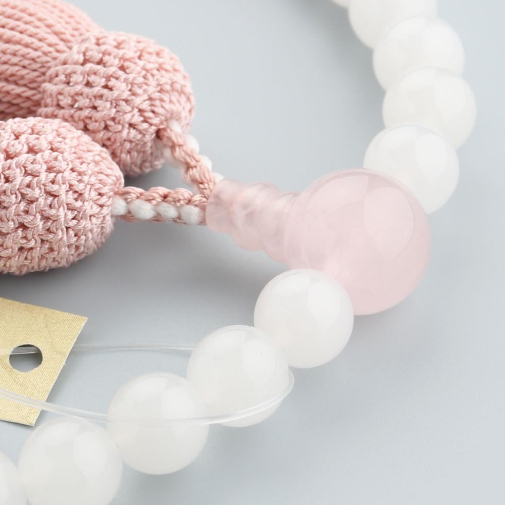 Prayer Beads for Women Approximately 8mm White Onyx Rose Quartz Pure Silk Tassel Prayer Beads Kyoto White Onyx Red Quartz Common to All Sects Natural