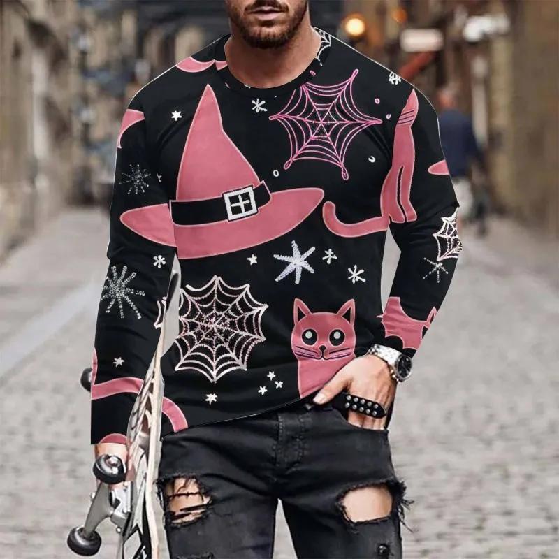 Fashion Men's Crew Neck Long Sleeve 3D Casual Color Printing Western Line Long Sleeve Crew Neck T-Shirt