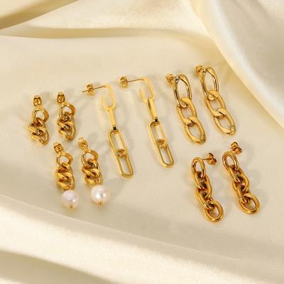European and American Titanium Steel Earrings Long Cuban Chain Jewelry 18k Gold Stainless Steel Earrings Irregular