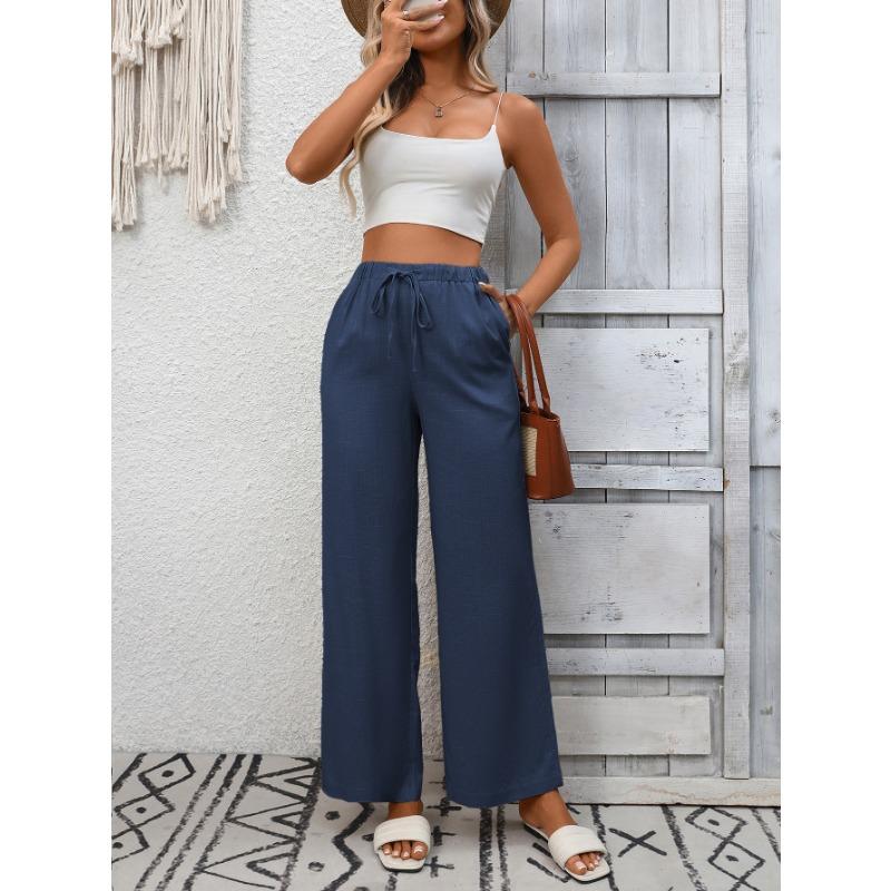 Independent Station Women's Solid Color Loose High Waist Wide Leg Cotton and Linen Trousers for Women