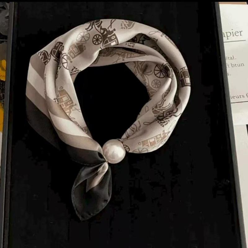 Thin Pearl Necklace with Magnetic Clasp, Lazy-style Silk Scarf, Women's Pendant Scarf, Collarbone Chain