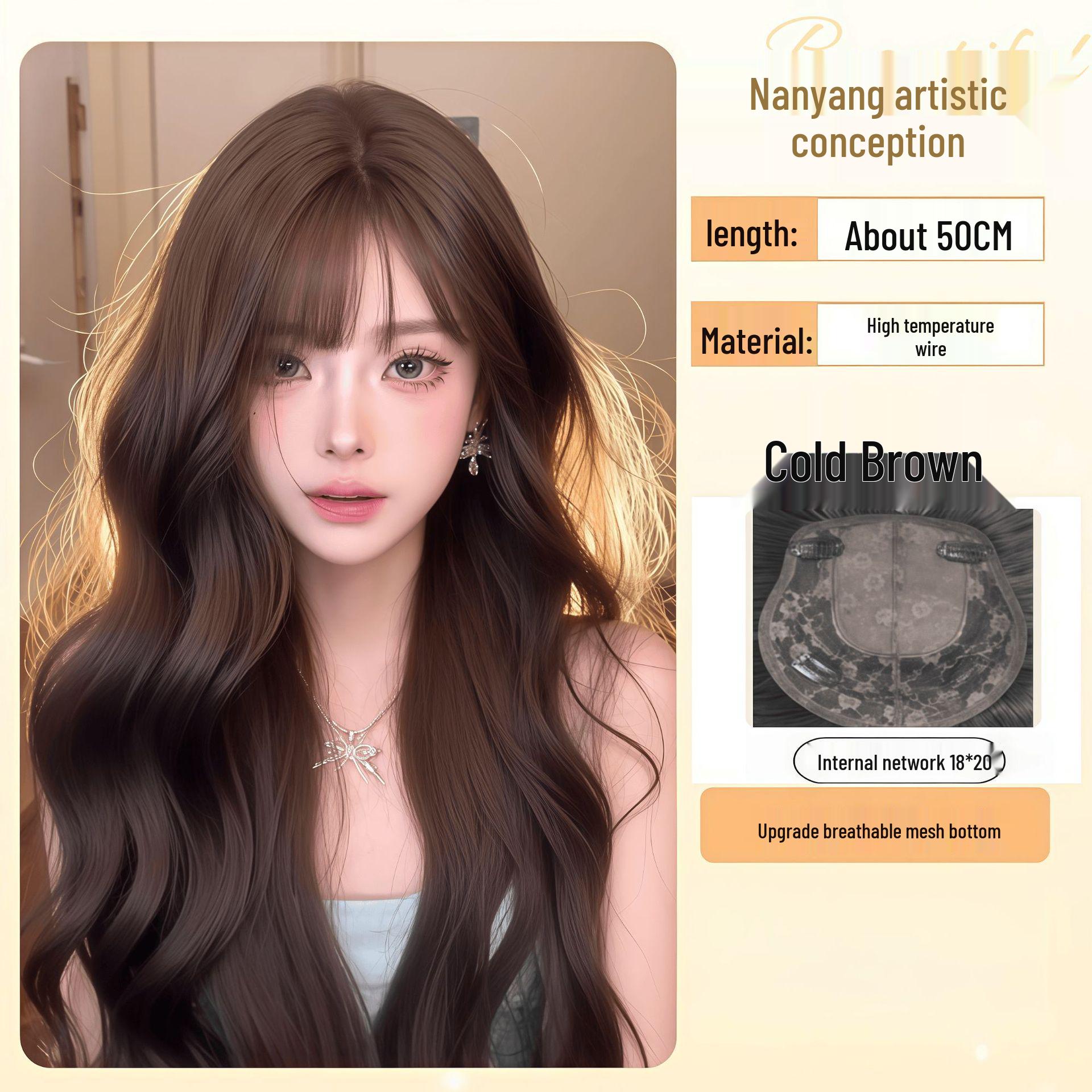 

Women s Full Head Coverage Long Curly Wig with False Bangs and Volumizing Water Wave Hair