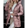 Womens Mid-Length Hooded Cotton Puffer Jacket 3-Zipper Casual Winter Coat Work