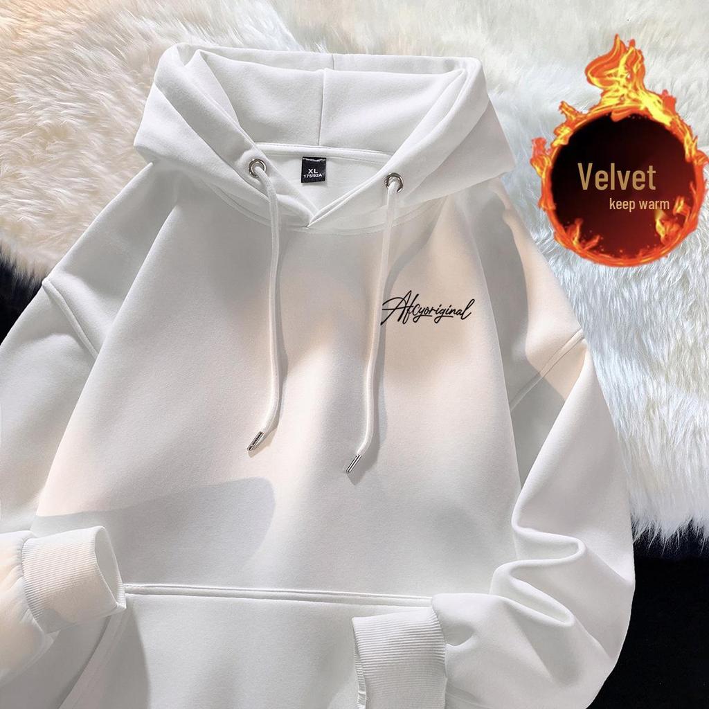 Men's Heavyweight American Trend Letter Hoodie - New Autumn/Winter Velvet-Thickened Student Outerwear