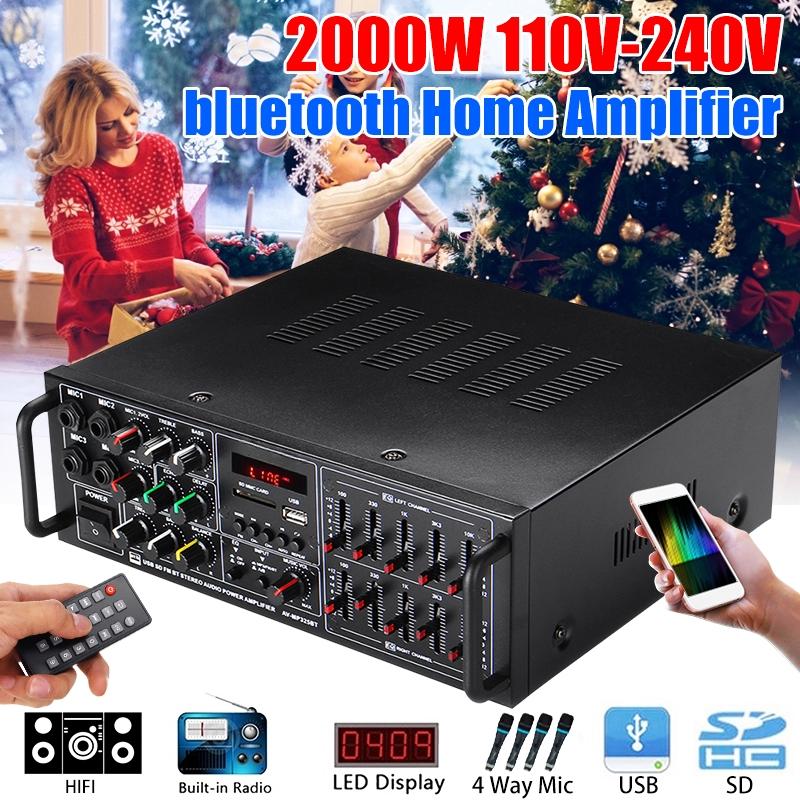 110-240V Bluetooth Leistungsverstärkersystem Sound Audio Stereo Receiver Unterstützung 4-Wege Mikrofoneingang Heimkino 2000W