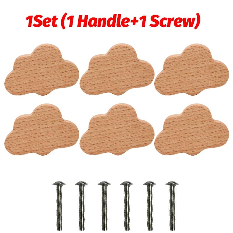 

1/5 комплектов деревянных дверных ручек с винтами для детской комнаты, мультяшные деревянные ручки для мебели, кухонные ручки для шкафов, ящиков гардероба 2Sets
