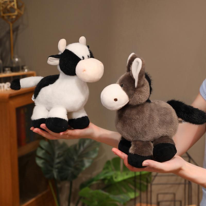 Cute Farm Series Plush Toy Cartoon Cow, Lamb, Little Donkey Doll Movie Stuffed Animals Cute Cattle Doll Home Decor Birthday Gift