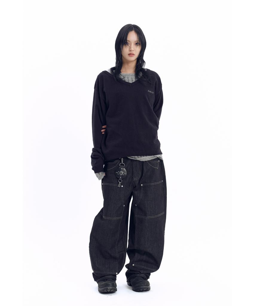 AAKAM Layered V-Neck Knit (Black)