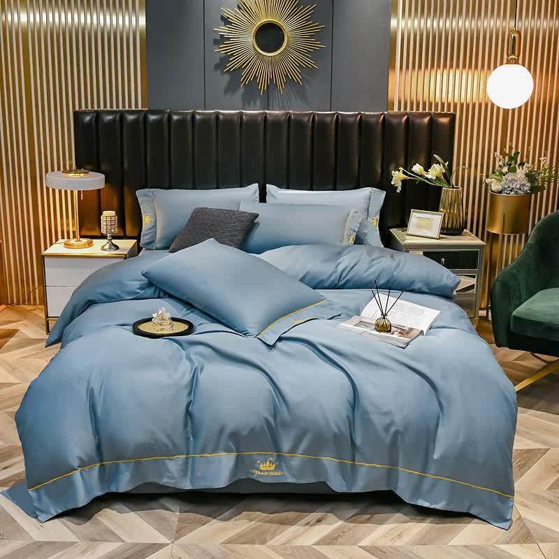 PLOVER Washed Silk Embroidered 4-Piece Bedding Set