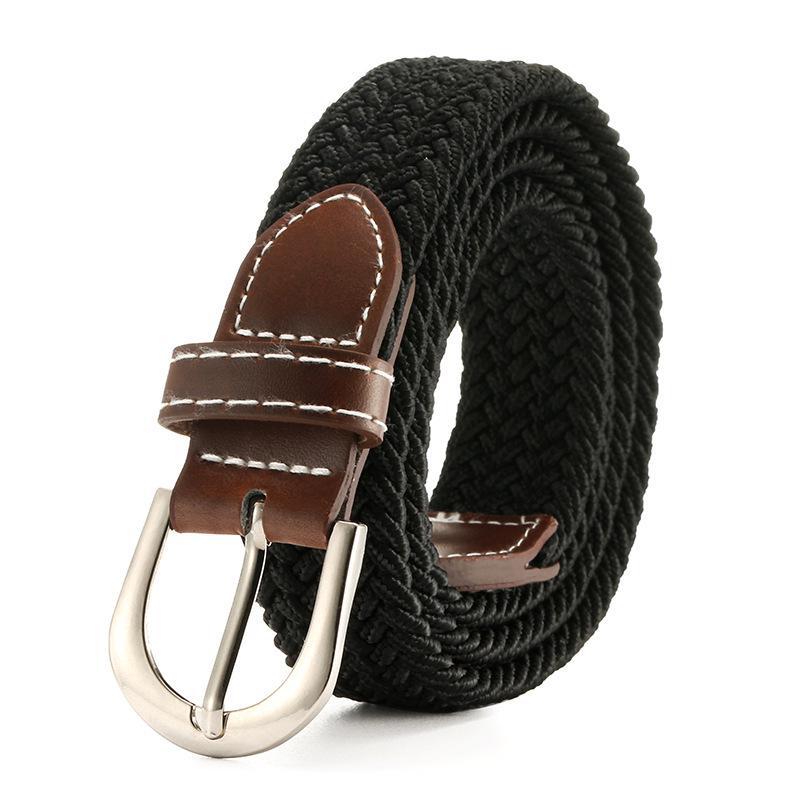 Solid Color Ladies' Elastic Woven Canvas Belt with Pin Buckle