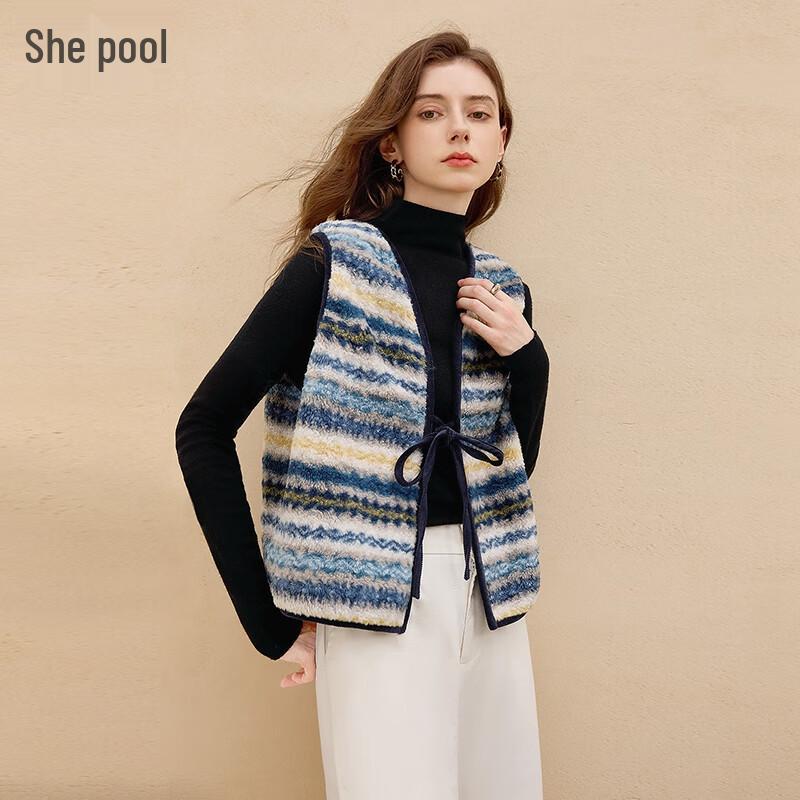 

Tachic Women s Color-Block Stripe Plush V-Neck Vest M