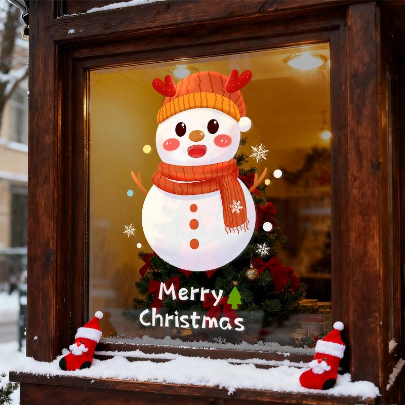Christmas Snowman Electrostatic Stickers, Shop Window Decorations, Window Flowers, Festive Atmosphere Glass Stickers